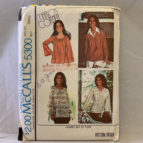 McCalls Marlos Corner Tops Sewing Pattern 5300 Misses Small Vintage 1976 Retro - Picture 1 of 3